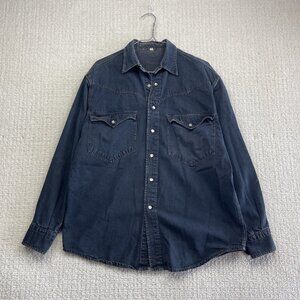 VTG Denim Shirt Jacket Men's S Western Style Dark Blue Jean Vintage Pearl Snap